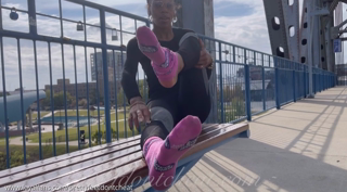 Public Sock Removal On The Bridge.mp4
